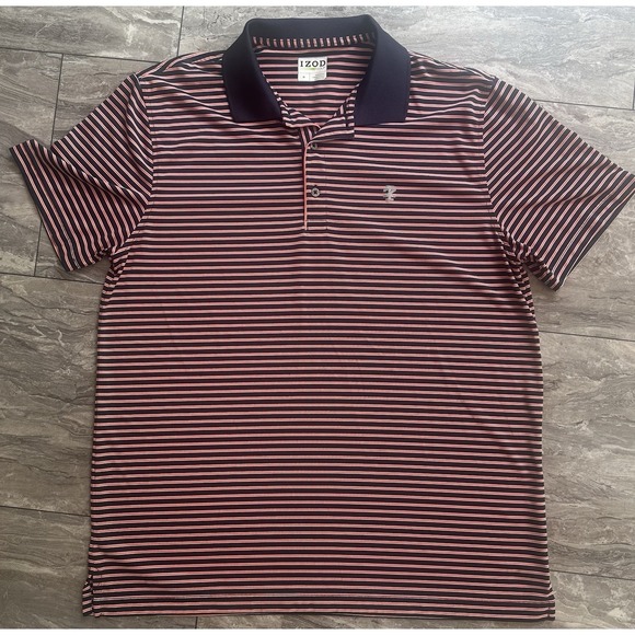 Izod Other - IZOD GOLF Polo Shirt Mens M Short Sleeve Casual Striped Orange Navy Collared EUC